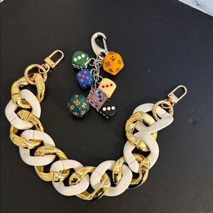 Gold and White Bag Chain & Dice Bag charm